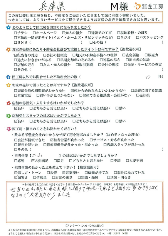 兵庫県　M様【不動産を売却】